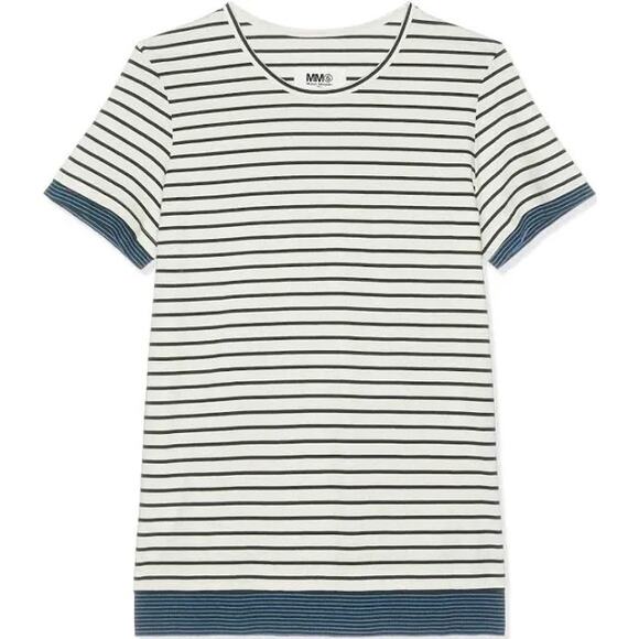 MM6 Maison Margiela Off-White Splice T-Shirt, Size L - Picture 1 of 11